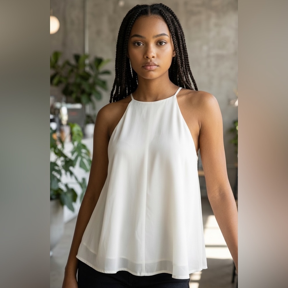 Brigitte Bailey White Classic Elegant Summer Sleeveless Chiffon Top Women Size M